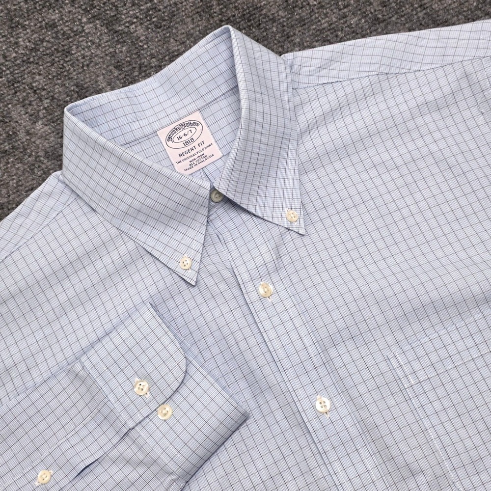 Brooks Brothers 1818 Regent Fit Shirt‎ Men's 16 32/33 Blue Check Non-Iron Cotton